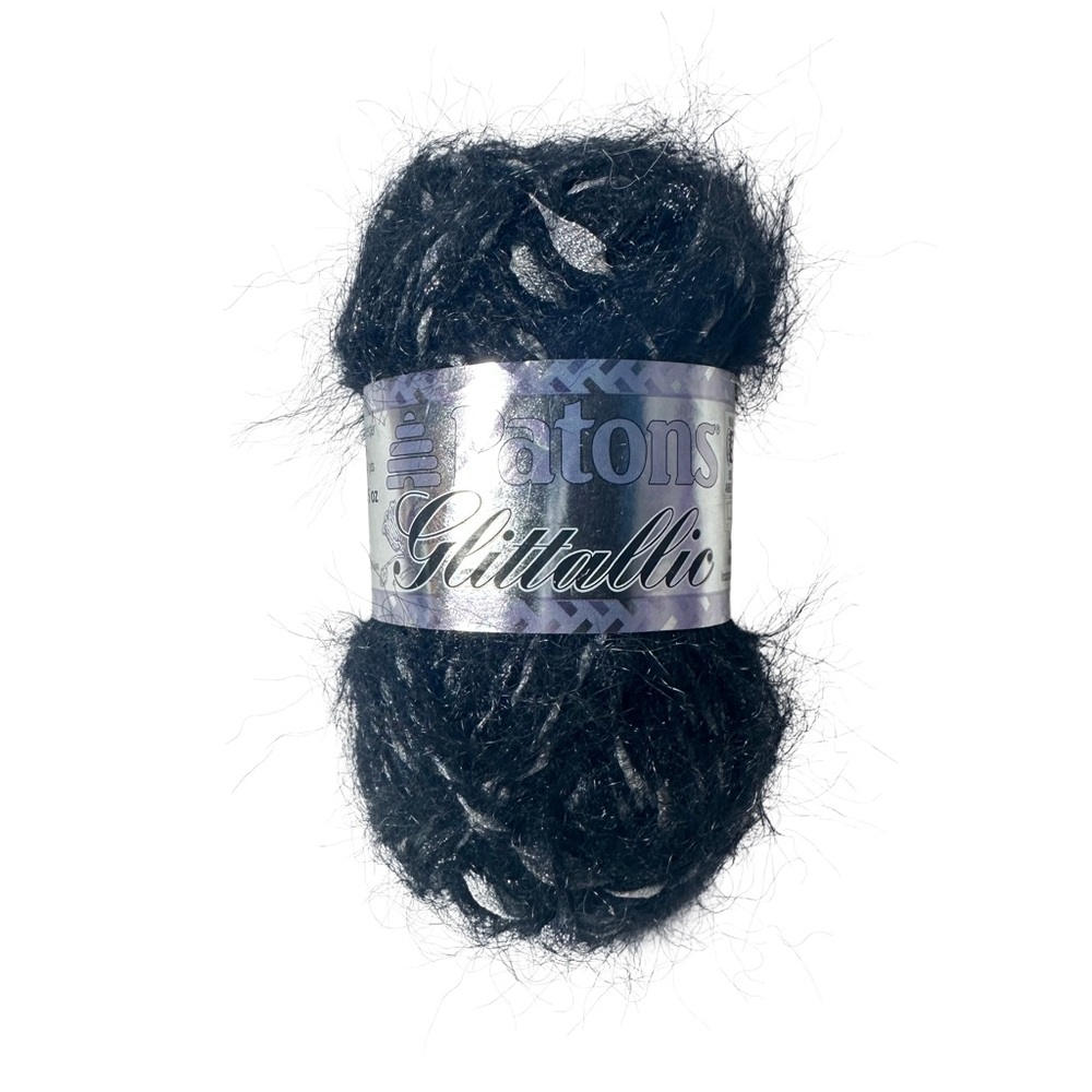 Patons Glittallic Yarn Black Tinsel 66040 Lot 139666 Bulky 5 50g 1.75 Oz